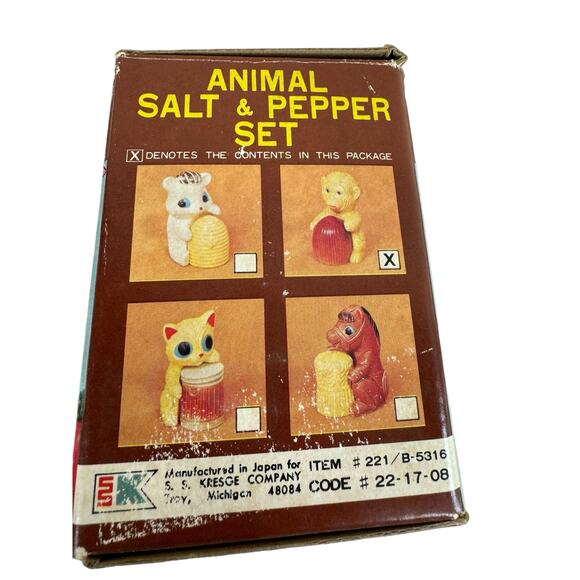 Monkey & Coconut Vintage Glazed Ceramic Salt & Pepper Shakers Original Box Japan - Picture 7 of 7